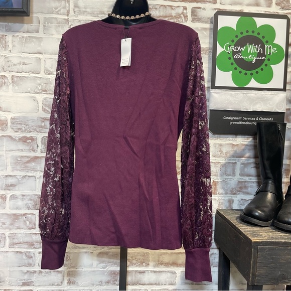 White House black market Elegant Purple Lace Sleeve Top medium - Picture 6 of 6